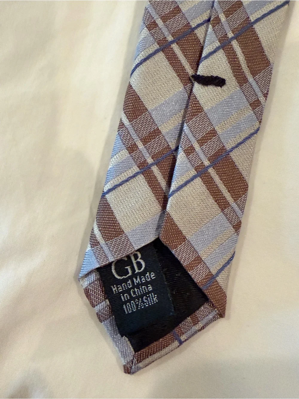 Geoffrey Beene Brown and Light Blue Plaid Tie